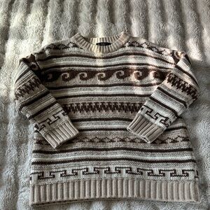 MaxMara Beige and Brown Geometric Crewneck Wool Sweater